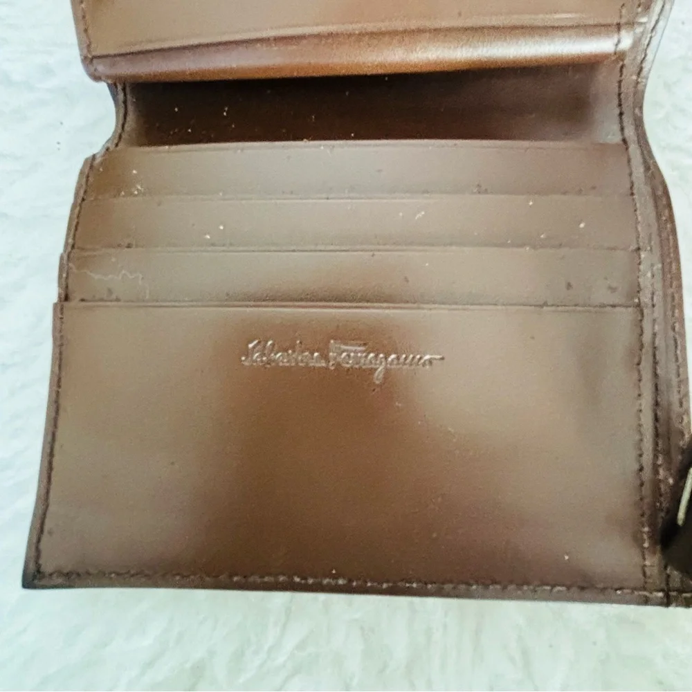 Salvatore Ferragamo Gancini Logo Embossed Brown Tan Wallet